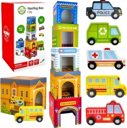 WOOPIE GREEN ville à encastrer – cubes empilables et véhicules 10 pcs