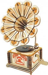 Woodcraft puzzle 3D en bois gramophone coloré
