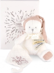 Coffret cadeau doudou ourson rose avec attache-tétine et couverture 20 cm