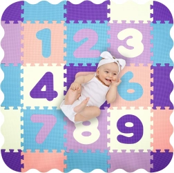 Humbi tapis éducatif en mousse 3-en-1 avec parc et chiffres, 120 × 120 cm, pastel