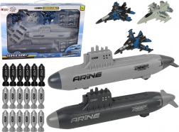 ensemble militaire marine avec sous-marins, chasseurs et projectiles