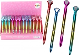 Stylo à bille avec diamant scintillant, corps doré, recharge bleue 0,7 mm