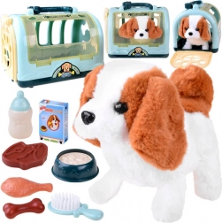 chien en peluche interactif beagle avec cage de transport portable et accessoires de nourrissage