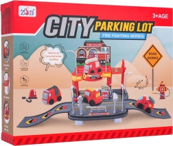 Garage de pompiers avec petite voiture souple – parking à deux niveaux pour enfants