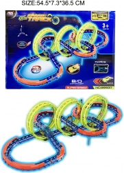 Circuit de course lumineux pour enfants 3+ avec 3 loopings 360° et voiture LED, 74 pièces
