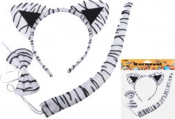 Set de carnaval – tigre blanc (serre-tête, queue et nœud papillon)