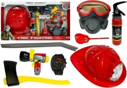 Set de pompier pour enfants – casque, masque, hache, pied-de-biche et accessoires, rouge