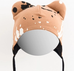 Bonnet bébé en coton avec oreilles NEW BABY patte moutarde