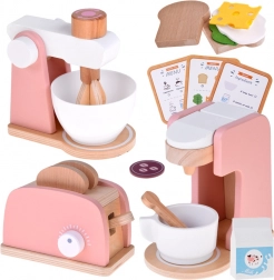 Set en bois d’appareils de cuisine pour enfants – grille-pain, cafetière et batteur avec accessoires