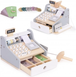 Caisse en bois pour enfants avec scanner, pièces et carte de paiement ECOTOYS