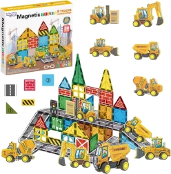 Jeu de construction magnétique Woopie avec véhicules de chantier