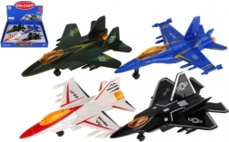 Chasseur en métal et plastique avec mécanisme d'enroulement 16 cm - ensemble de quatre avions colorés