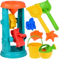 Grand ensemble de jouets de sable avec seau, râteau et roue à eau