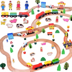 Train en bois avec locomotive et figurines