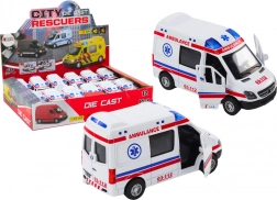 jouet ambulance avec portes ouvrantes, lumières et sons 1:32 blanc