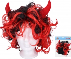 Perruque avec cornes rouges pour diablotins et diablesses