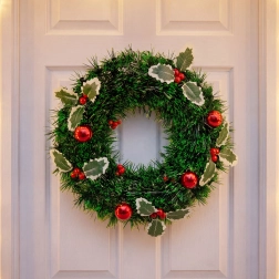 Couronne de Noël avec houx et boules décoratives, 40 cm