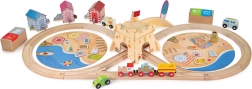Circuit de train en bois BIGJIGS RAIL nettoyage du littoral, 70 pièces