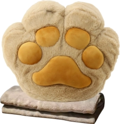 Coussin en peluche avec poche pour les mains et couverture, beige 40 cm
