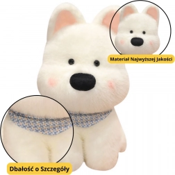 Chien en peluche blanc avec foulard bleu 33 cm