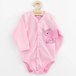 Body bébé intégral à boutons-pression manches longues NEW BABY Happy Elephant rose