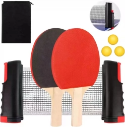 Set de tennis de table – filet télescopique, 2 raquettes et 3 balles