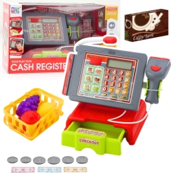 Caisse enregistreuse pour enfants avec accessoires, panier et fruits – lumières et sons, rouge