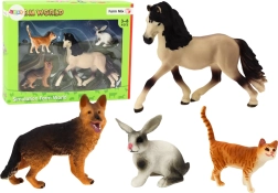 Ensemble de figurines d'animaux domestiques - Cheval, Chien, Lapin, Chat, 4 pièces
