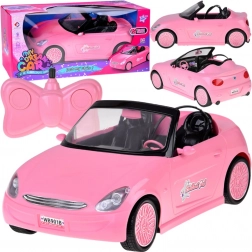 Cabriolet RC rose pour poupées avec phares LED et télécommande