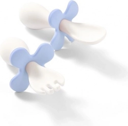 Couverts enfant ergonomiques BABY ONO, blanc et bleu avec butée anti-enfoncement et étui