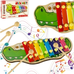 Xylophone en bois coloré pour enfants – crocodile avec mailloches