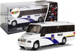 Bus de police blanc avec moteur mécanique et effets sonores