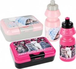 Set pour enfant boîte à goûter et bouteille avec chaton