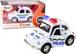 Voiture de police classique 1:38 à friction, avec lumières et sons, blanche