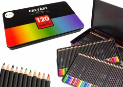 Set de 120 crayons de couleur artistiques dans un étui métallique