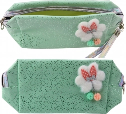 Trousse/pochette cosmétique avec nœud, paillettes scintillantes et motif nuage, menthe