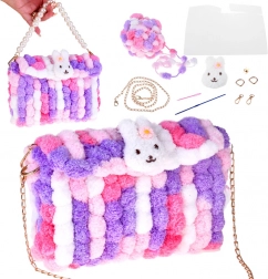 Kit créatif DIY pour fabriquer un sac pompon duveteux avec petit lapin