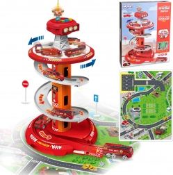 Woopie parking de pompiers spiralé avec piste et 3 petites voitures