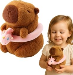 Capybara en peluche avec bouée de sauvetage rose à licorne 20 cm
