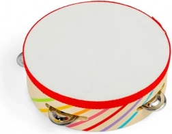 tambourin en bois BIGJIGS TOYS à rayures arc-en-ciel