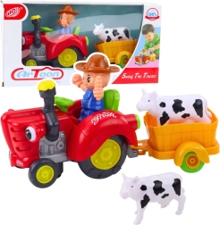 Tracteur de ferme interactif avec remorque et petite vache – lumières et sons