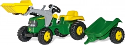 Tracteur à pédales JOHN DEERE RollyKid avec godet avant et remorque – vert