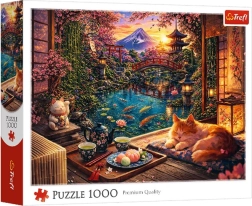 Puzzle 1000 pièces Chat dans un jardin de sakura