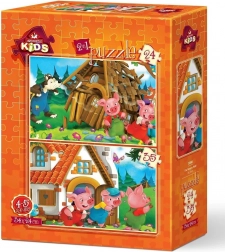 ART PUZZLE Les trois petits cochons – set de 2 puzzles (24 et 35 pièces), 34 × 24 cm