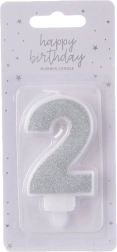Bougie d’anniversaire argentée chiffre 2 (7 cm)