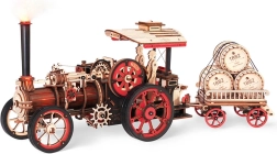 RoboTime Maquette mécanique 3D en bois – machine à vapeur avec remorque