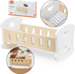 Berceau en bois Viga pour poupées avec linge de lit à motif cœur