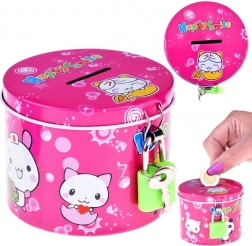 Tirelire métallique rose avec cadenas Happy Smile