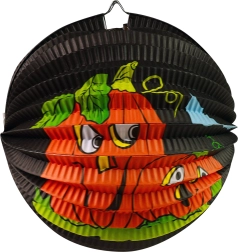 Lanterne Halloween noire avec motif de citrouilles 25 cm