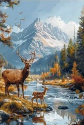 Peinture diamant cerf dans les montagnes 30 × 40 cm